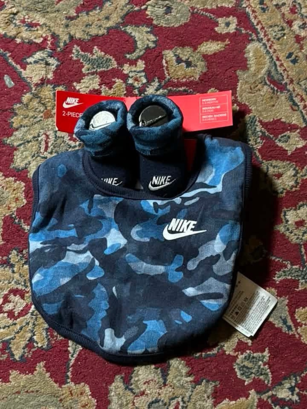 Nike Blue Camo Baby Bib with Matching Booties